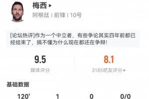 梅西全场表现：得分9.5分！射门、精准传球、突破、对抗均为全场最高