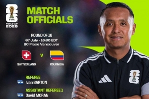 2023世界杯1/8决赛瑞士对阵哥伦比亚裁判组：萨尔瓦多裁判伊万·巴顿执裁