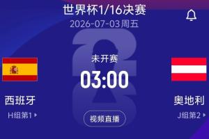 1/16决赛对战：西班牙对阵奥地利！7月3日北京时间3:00开赛