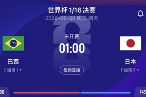 巴西对日本赔率:90分钟内巴西胜1.7,平局3.7,日本胜5.25